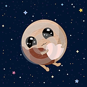 Cartoon Pluto on space background, vector illustration