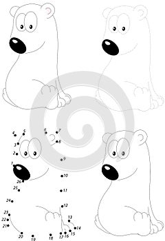 Cartoon polar bear. Dot to dot game for kids