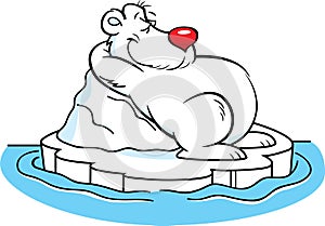 Cartoon polar bear laying on an iceberg.