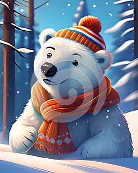 Cartoon Polar Bear in the snow