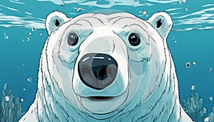 A cartoon polar bear underwater