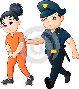 Cartoon Police officer with female prisoner