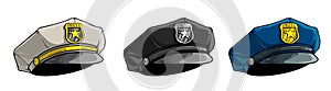 Cartoon police peaked cap with golden badge