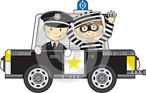 Cartoon Policeman and Car with Robber