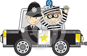 Cartoon Policeman and Car with Robber