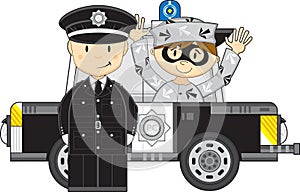 Cartoon Policeman and Car with Robber