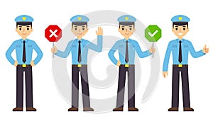 Cartoon policeman vector illustration set