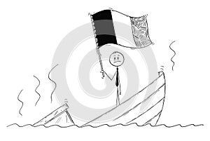 Cartoon of Politician Standing Depressed on Sinking Boat With Flag of Belgium or France