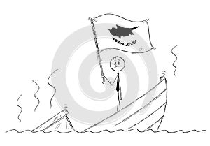 Cartoon of Politician Standing Depressed on Sinking Boat Waving the Flag of Republic of Cyprus