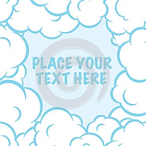 Cartoon pop art clouds frame vector white and blue background