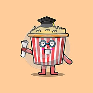 cartoon Popcorn student graduation day with toga