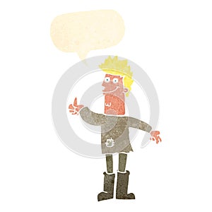 cartoon positive thinking man in rags with speech bubble