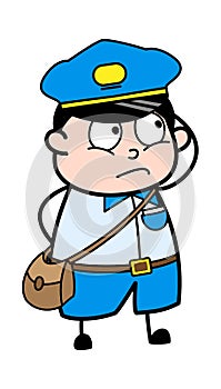 Cartoon Postal worker thinking in Confusion