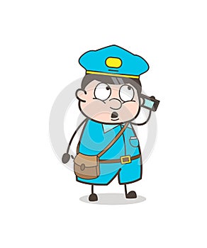 Cartoon Postboy Talking on Mobile