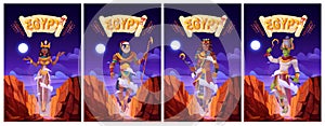 Cartoon posters Egyptian gods Ra, Horus, Pharaoh photo