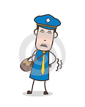 Cartoon Postman Character Having Pain in Body