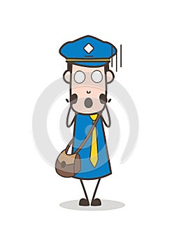 Cartoon Postman Screaming in Fear