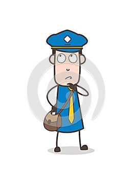 Cartoon Postman Thinking Face Vector Illustration