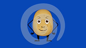 Cartoon potato talking loop on the blue screen. Vegetable animation on isolated background.