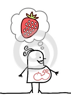 Cartoon pregnant woman thinking about strawberry photo