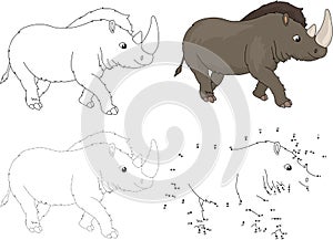 Cartoon prehistoric rhinoceros. Vector illustration. Dot to dot