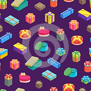 Cartoon Present Boxes Seamless Pattern Background. Vector