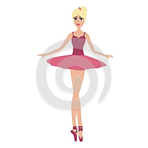 Cartoon pretty ballerina in pink dress vector illustration.