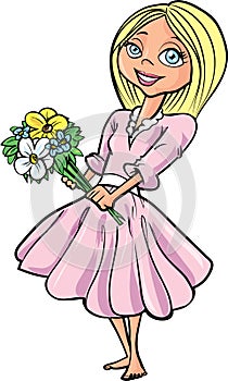 Cartoon pretty blond girl with flowers