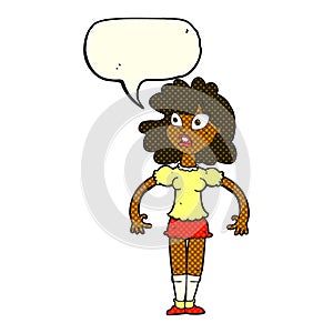 cartoon pretty girl with shocked expression with speech bubble