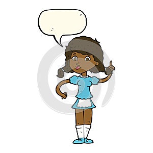 cartoon pretty maid woman with speech bubble