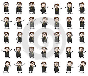 Cartoon Priest Monk Poses - Set of Concepts Vector illustrations