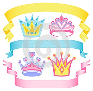 Cartoon Princess Crowns and Banners/eps
