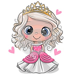 Cartoon Princess with hearts isolated on a white background