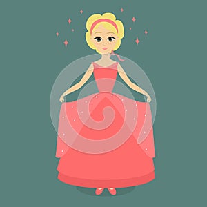 Cartoon princess in a pink dress ballroom Vector illustration