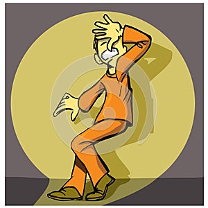 Cartoon prisoner caught in a searchlight beam