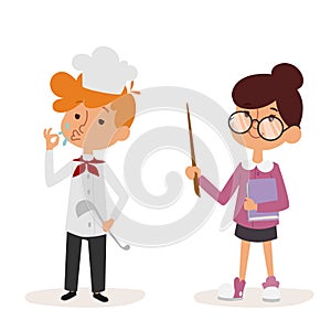 Cartoon profession kids children vector set illustration person childhood doctor teacher uniform worker character