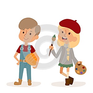 Cartoon profession kids children vector set illustration person childhood painter builder uniform worker character