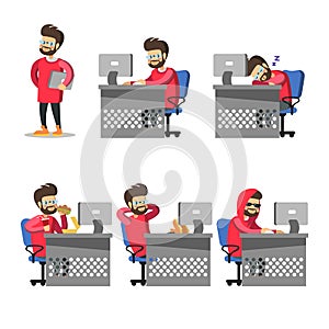 Cartoon Programmer with Computer. Freelancer at Work