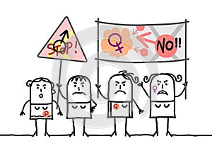 Cartoon Protesting Feminist Women