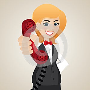 Cartoon public relation holding telephone