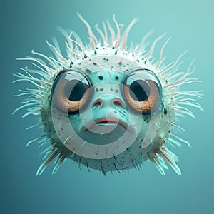 Cartoon Pufferfish with Big Eyes on a Blue Background