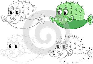 Cartoon pufferfish. Vector illustration. Dot to dot game for kid photo