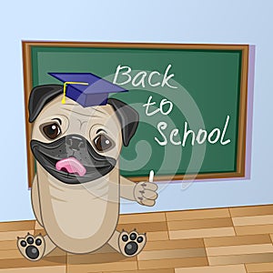 Cartoon Pug Dog wrote in classroom