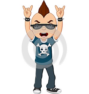 Cartoon punk boy with mohawk and sunglasses