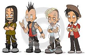 Cartoon punk rock metal guys characters vector set photo