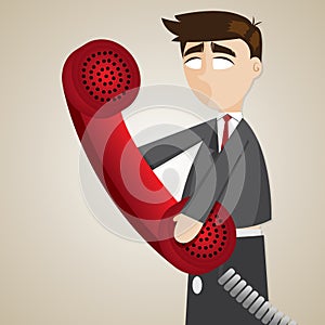 Cartoon puppet businessman with telephone
