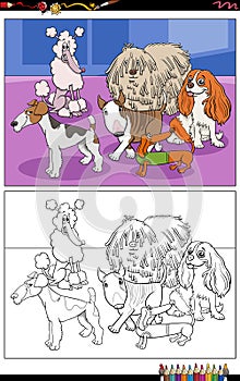 cartoon purebred dogs characters group coloring page