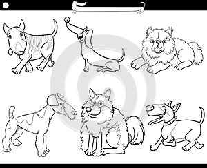 Cartoon purebred dogs comic characters set coloring page