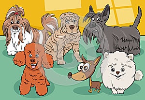 Cartoon purebred dogs and puppies comic characters group