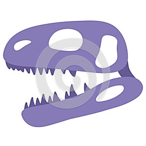 Cartoon purple skull, dinosaur skeleton. Isolated objects. Children's vector illustration. Drawn by hands. It can be